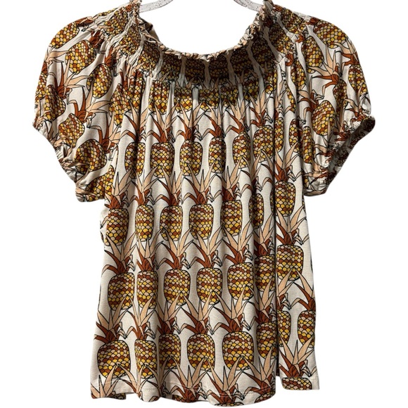 Anthropologie Porridge Viral Pineapple Bow Back Off the Shoulder Top Shirt Small - Picture 3 of 6